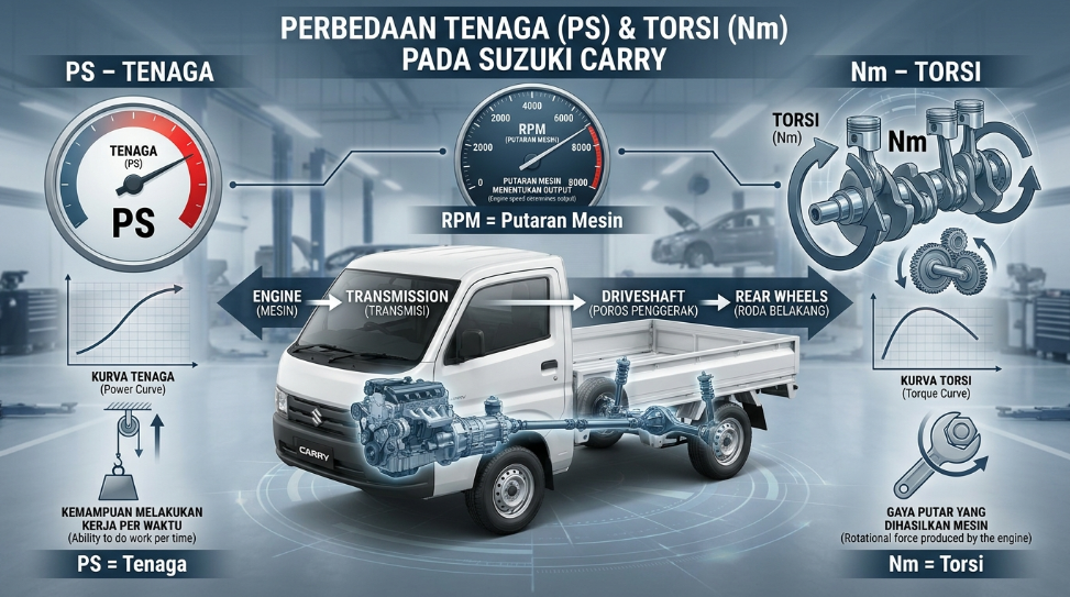 Apa Bedanya Tenaga (PS) dan Torsi (Nm) pada Suzuki Carry?